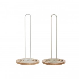 Portarotolo di Carta da Cucina Home ESPRIT Beige Grigio Naturale Metallo Legno d'albero della gomma 15 x 15 x 31 cm (2 Unità)