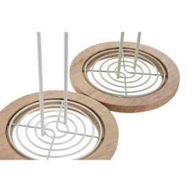 Portarotolo di Carta da Cucina Home ESPRIT Beige Grigio Naturale Metallo Legno d'albero della gomma 15 x 15 x 31 cm (2 Unità)