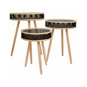 Set di 3 tavoli Alexandra House Living Nero Legno Bambù