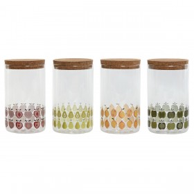 Barattolo Home ESPRIT Giallo Verde Naturale Sughero Silicone Vetro Borosilicato Shabby Chic 1 L (4 Unità)