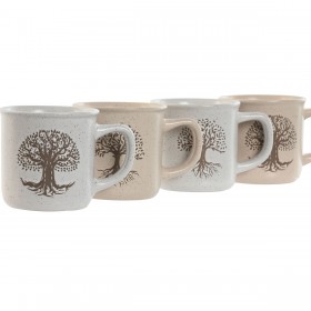 Tazza Mug Home ESPRIT Bianco Beige Tradizionale Albero della vita 330 ml (4 Unità)