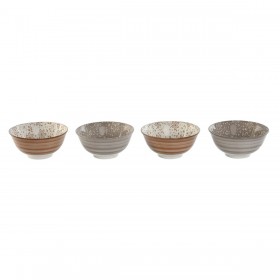 Set di Ciotole Home ESPRIT Marrone Beige Porcellana Fiori Shabby Chic 15 x 15 x 7 cm
