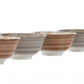 Set di Ciotole Home ESPRIT Marrone Beige Porcellana Fiori Shabby Chic 15 x 15 x 7 cm