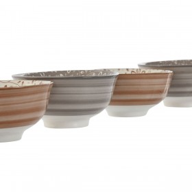 Set di Ciotole Home ESPRIT Marrone Beige Porcellana Fiori Shabby Chic 11,5 x 11,5 x 6 cm