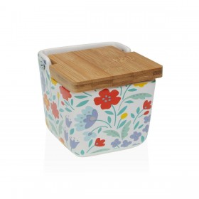Portasale con Coperchio Versa Ceramica Fiori 8,8 x 8,5 x 8,8 cm