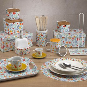Portasale con Coperchio Versa Ceramica Fiori 8,8 x 8,5 x 8,8 cm