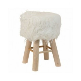 Sgabello Alexandra House Living Bianco Stoffa Bambù Pino Spugna Legno MDF 32 x 44 x 32 cm