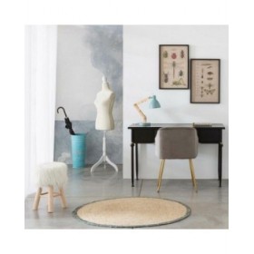 Sgabello Alexandra House Living Bianco Stoffa Bambù Pino Spugna Legno MDF 32 x 44 x 32 cm