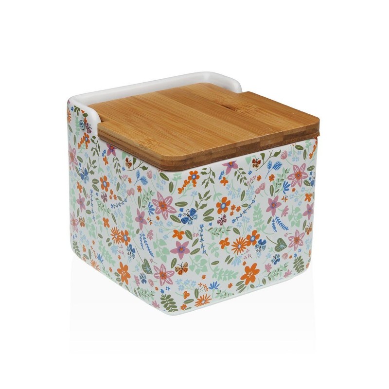 Portasale con Coperchio Versa Ceramica Dolomite Fiori 12,2 x 11,5 x 12,2 cm