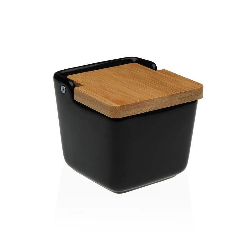 Portasale con Coperchio Versa Nero Ceramica 8,8 x 8,5 x 8,8 cm