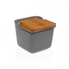 Portasale con Coperchio Versa Grigio Ceramica 8,8 x 8,5 x 8,8 cm