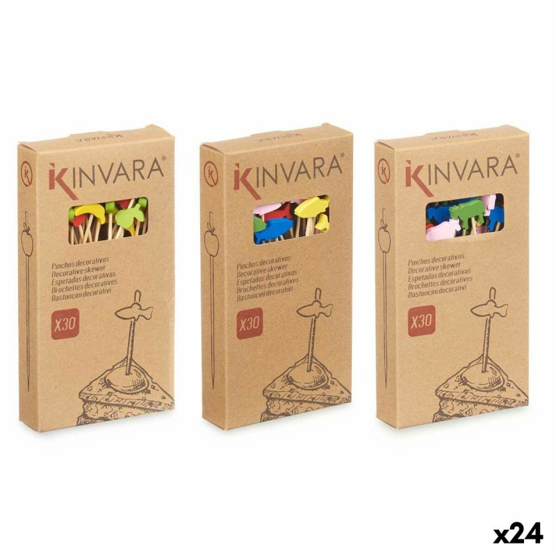 Set di Spiedini per Barbecue Kinvara 47527 Bambù 2,5 x 0,4 x 12,5 cm Bastoncino Decorato (24 Unità)