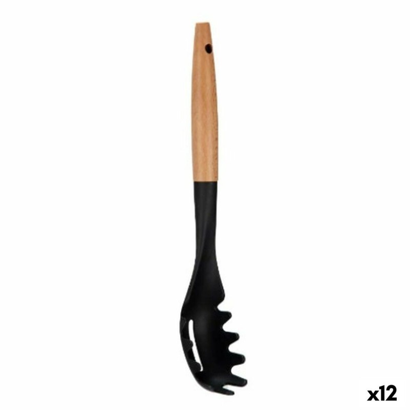 Cucchiaio per Servire la Pasta Kinvara KT190072-6 PBT Nero Naturale Legno 6 x 33,5 x 6 cm (12 Unità)