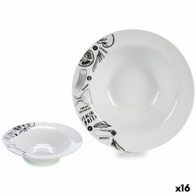 Piatto per Pasta Bianco Nero 23 x 6,5 x 23 cm Porcellana (16 Unità)