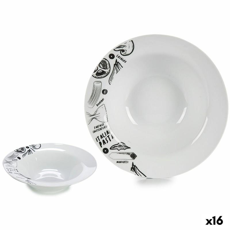Piatto per Pasta Bianco Nero 23 x 6,5 x 23 cm Porcellana (16 Unità)