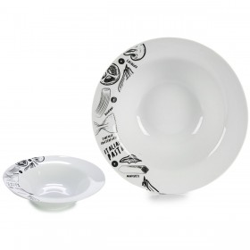 Piatto per Pasta Bianco Nero 23 x 6,5 x 23 cm Porcellana (16 Unità)
