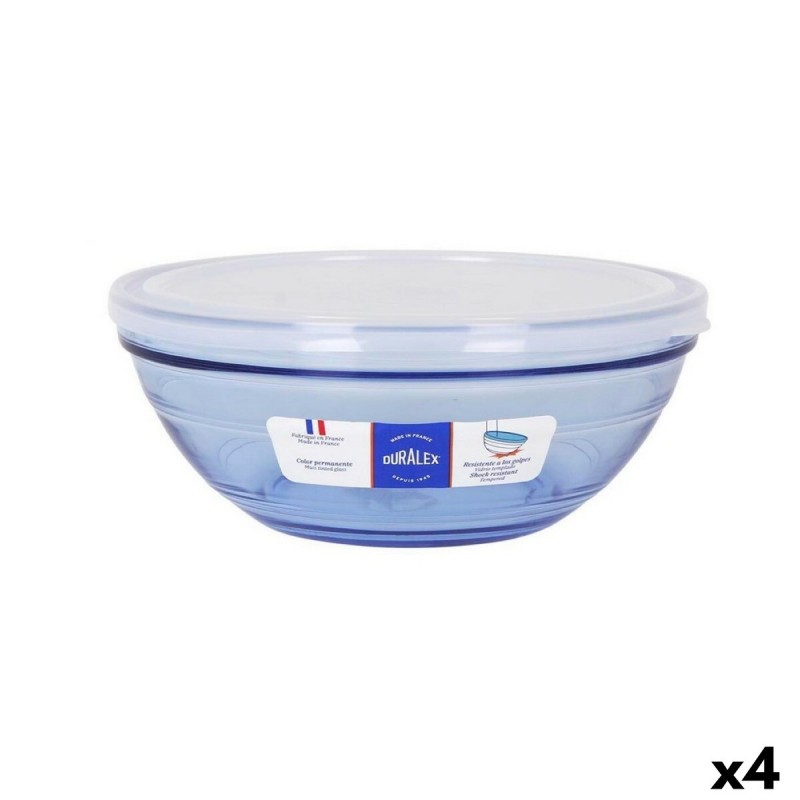 Porta Pranzo Rotondo con Coperchio Duralex   Cristallo Azzurro Ø 20,5 cm (4 Unità)