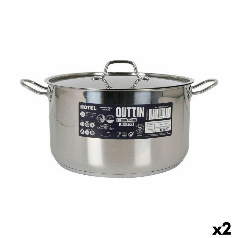 Pentola con Coperchio Quttin Hotel Acciaio ø 30 x 17 cm (2 Unità)