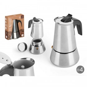 Caffettiera Italiana Kinvara S12AA-4T Nero Argentato Acciaio 4 Tazze