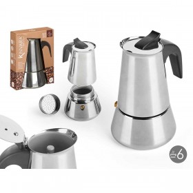 Caffettiera Italiana Kinvara S12AA-6T Nero Argentato Acciaio 6 Tazze