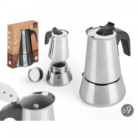 Caffettiera Italiana Kinvara S12AA-9T Nero Argentato Acciaio 9 Tazze