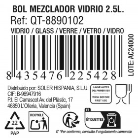 Ciotola per Mescolare Quttin   Vetro ø 21,2 x 11,2 cm (6 Unità)