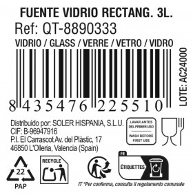 Pirofila da Forno Quttin   Trasparente Vetro Rettangolare 3 L 35,4 x 22 x 5,5 cm (6 Unità)