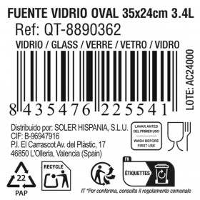 Pirofila da Forno Quttin   Trasparente Vetro Ovale 3,4 L 35,1 x 24,1 x 6,5 cm (6 Unità)