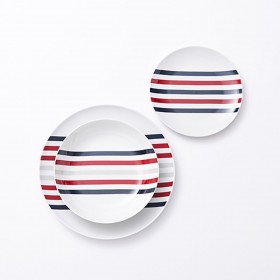 Set di Stoviglie Beverly Hills Polo Club Azzurro Rosso Porcellana Righe 12 Pezzi