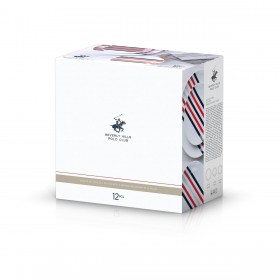 Set di Stoviglie Beverly Hills Polo Club Azzurro Rosso Porcellana Righe 12 Pezzi