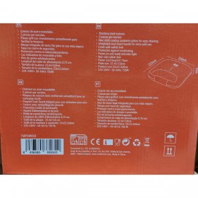 Piastra Grill Elettrica TM Electron Acciaio 750 W Doppia