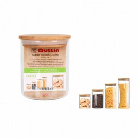 Barattolo Quttin Vetro Borosilicato Bambù Silicone 500 ml 9,5 x 9,5 x 11,5 cm (12 Unità) (9,5 x 11 cm)