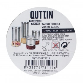 Barattolo Quttin Acciaio Vetro 11,5 x 11,5 x 23,5 cm (12 Unità) (1700 ml)