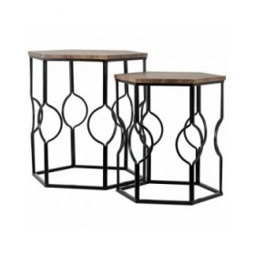 Set di 2 tavoli Alexandra House Living Marrone Nero Ferro Legno MDF 39 x 57 x 39 cm