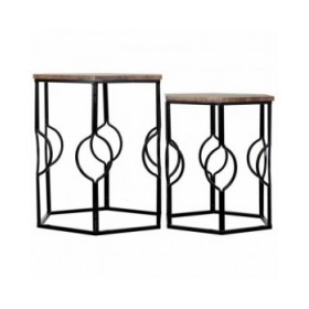 Set di 2 tavoli Alexandra House Living Marrone Nero Ferro Legno MDF 39 x 57 x 39 cm