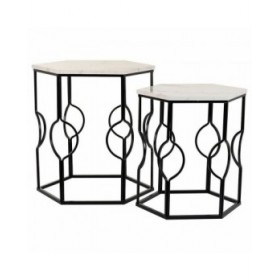 Set di 2 tavoli Alexandra House Living Bianco Ferro Legno MDF 39 x 57 x 39 cm