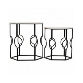 Set di 2 tavoli Alexandra House Living Bianco Ferro Legno MDF 39 x 57 x 39 cm
