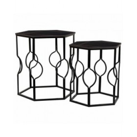 Set di 2 tavoli Alexandra House Living Nero Ferro Legno MDF 39 x 57 x 39 cm