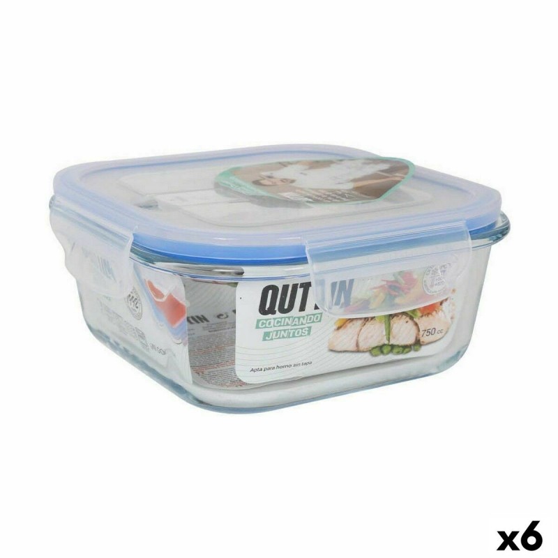 Porta Pranzo Quadrato con Coperchio Quttin Trasparente 750 ml 16 x 16 x 7 cm (6 Unità)
