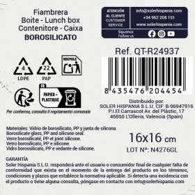 Porta Pranzo Quadrato con Coperchio Quttin Trasparente 750 ml 16 x 16 x 7 cm (6 Unità)