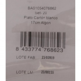 Set di piatti Algon Monouso Cartone Bianco 20 Pezzi 17 cm (18 Unità)