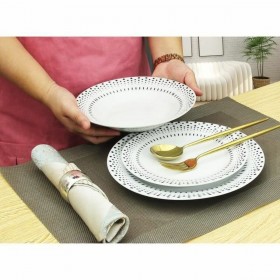Set di Stoviglie Rice grain Bianco Nero Porcellana 18 Pezzi