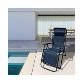 Marbueno Sedia a Sdraio Pieghevole in Acciaio con Cuscino Giardino e Piscina 90X66X108 cm Gravità Zero Blu Scuro 10011