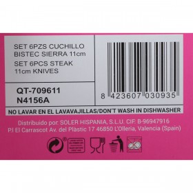Set di Coltelli Quttin Nero Argentato 6 Pezzi 21,2 cm (12 Unità)