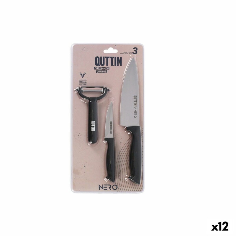 Set di Coltelli Quttin Nero Nero 3 Pezzi (12 Unità)