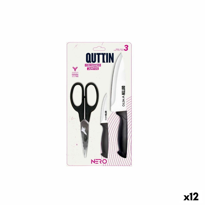 Set di Coltelli Quttin Nero Nero 3 Pezzi (12 Unità)