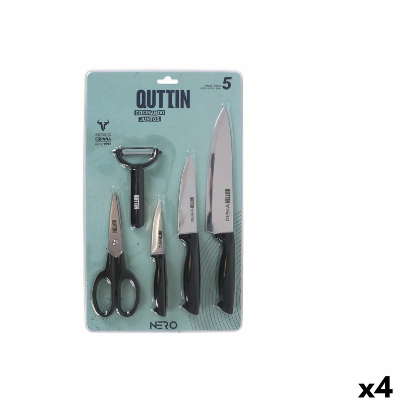 Set di Coltelli Quttin Nero Nero 5 Pezzi (4 Unità)