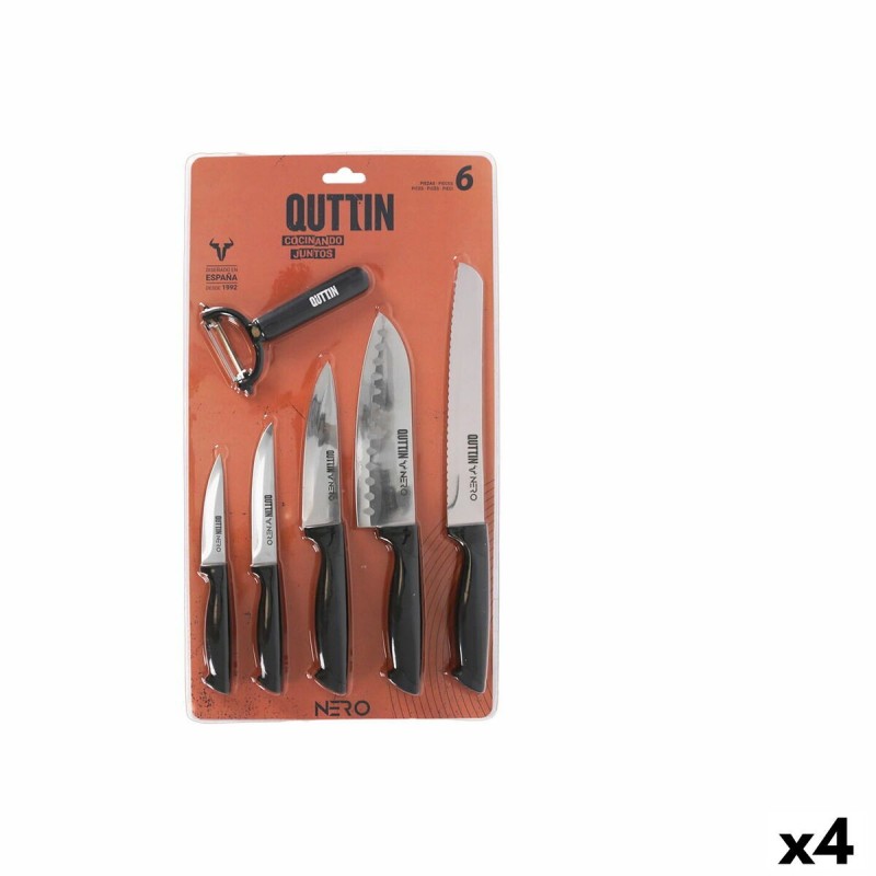 Set di Coltelli Quttin Nero Nero 6 Pezzi (4 Unità)