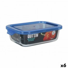 Porta pranzo Ermetico Quttin Azzurro Trasparente Rettangolare 600 ml (6 Unità)