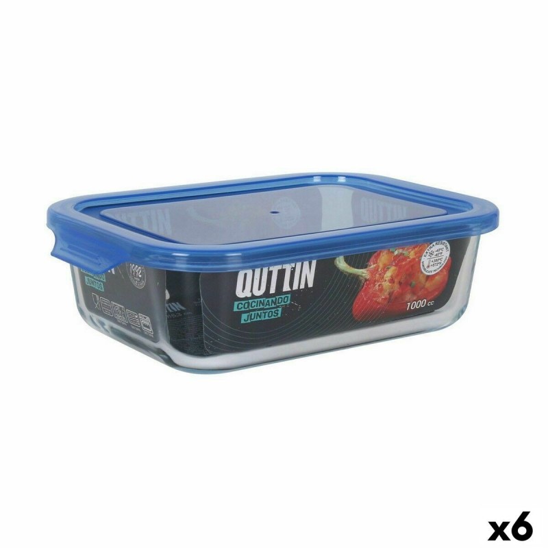 Porta pranzo Ermetico Quttin Azzurro Trasparente Rettangolare 1 L (6 Unità)